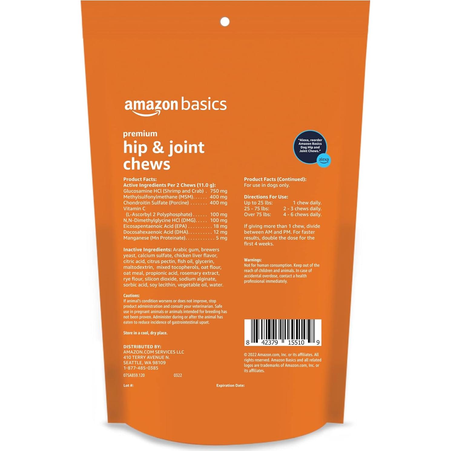 Suplemento Masticable para Caderas y Articulaciones Amazon Basics 60 Unidades