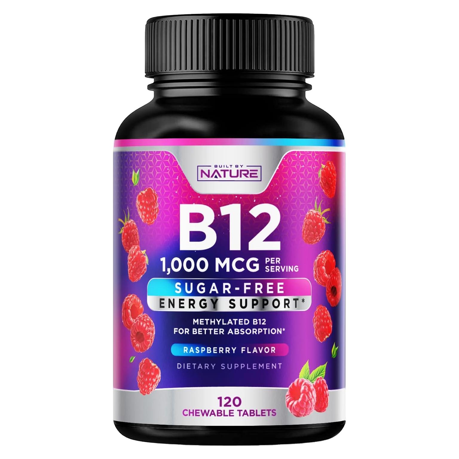 Vitamina B12 1000 mcg Metilcobalamina Construido por Naturaleza - 120 Tabletas Masticables Sabor Baya