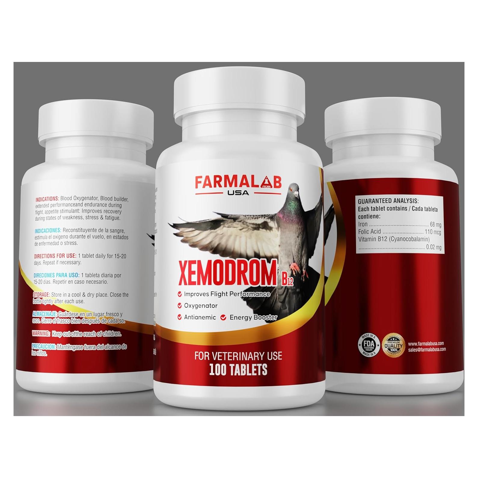 Suplemento Xemodrom B-12 Farmalab para Palomas 100 Tabletas
