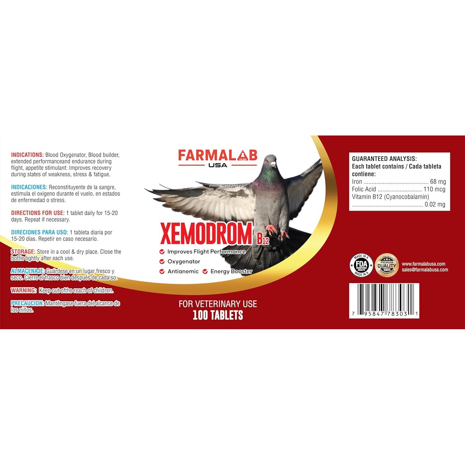 Suplemento Xemodrom B-12 Farmalab para Palomas 100 Tabletas