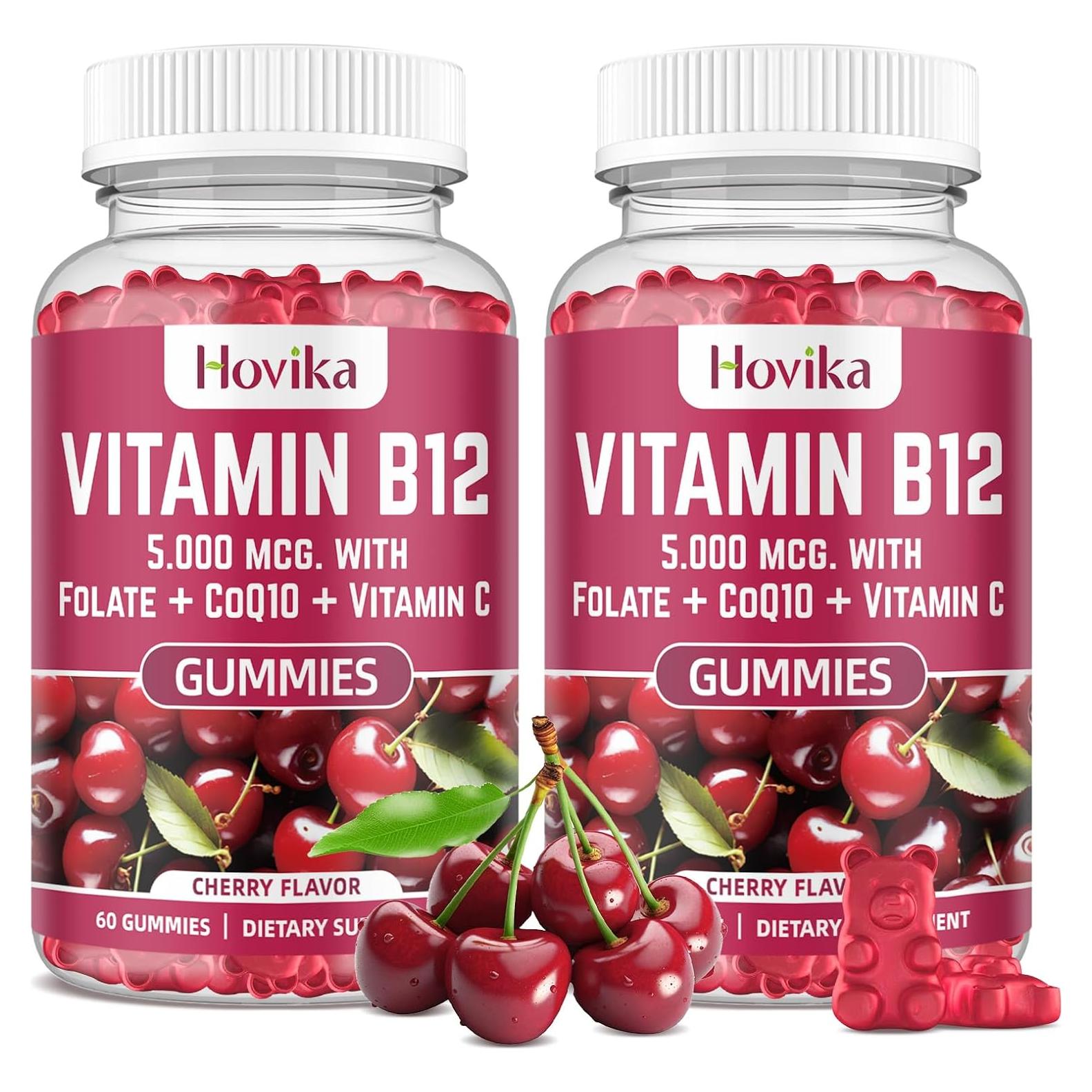 Gomitas de Vitamina B12 Hovika 5000 mcg con CoQ10 y Folato - Cereza