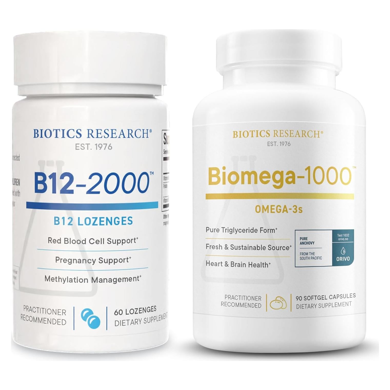 Biotics Research B12-2000 y Biomega-1000 Omega-3 60 Pastillas