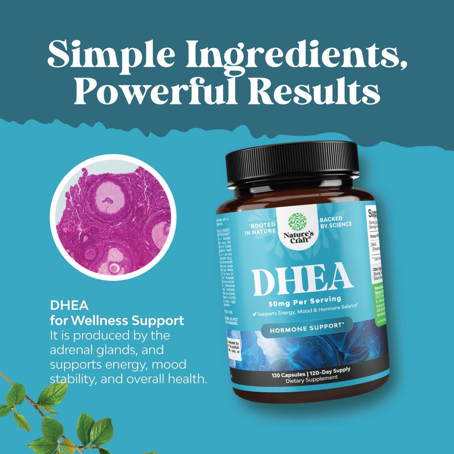 Suplemento DHEA 50mg Natures Craft - 120 Cápsulas para Equilibrio Hormonal