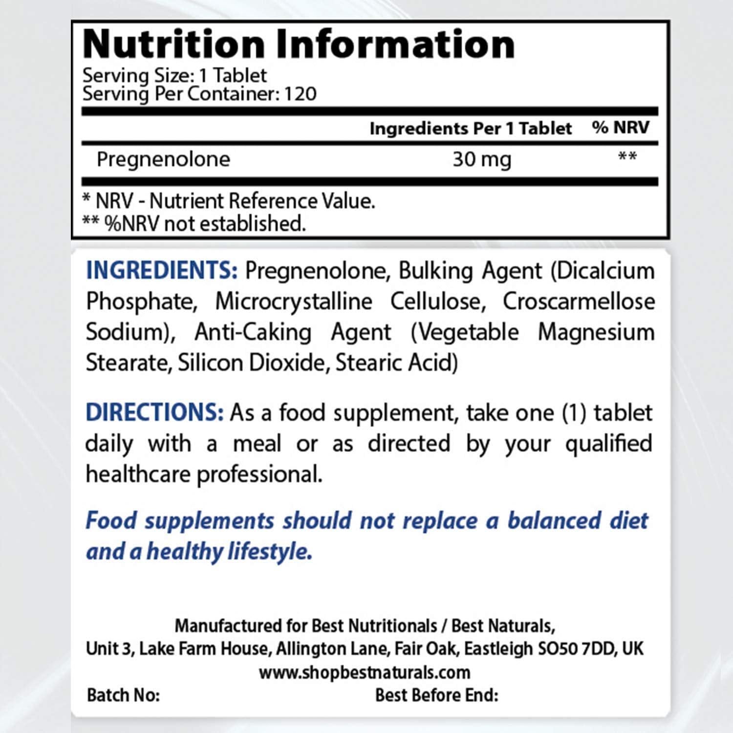 Suplemento DHEA 25 mg y Pregnenolona 30 mg - 180 Cápsulas