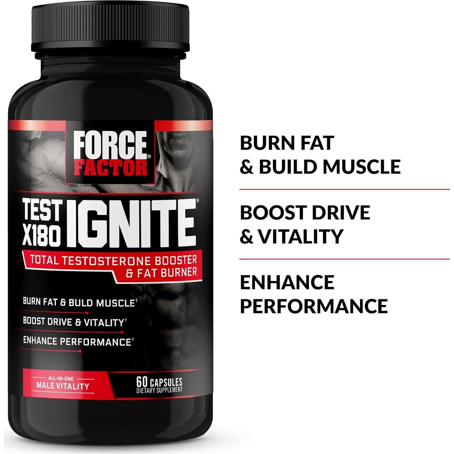 Test X180 Ignite Force Factor - Aumentador de Testosterona 60 Cápsulas