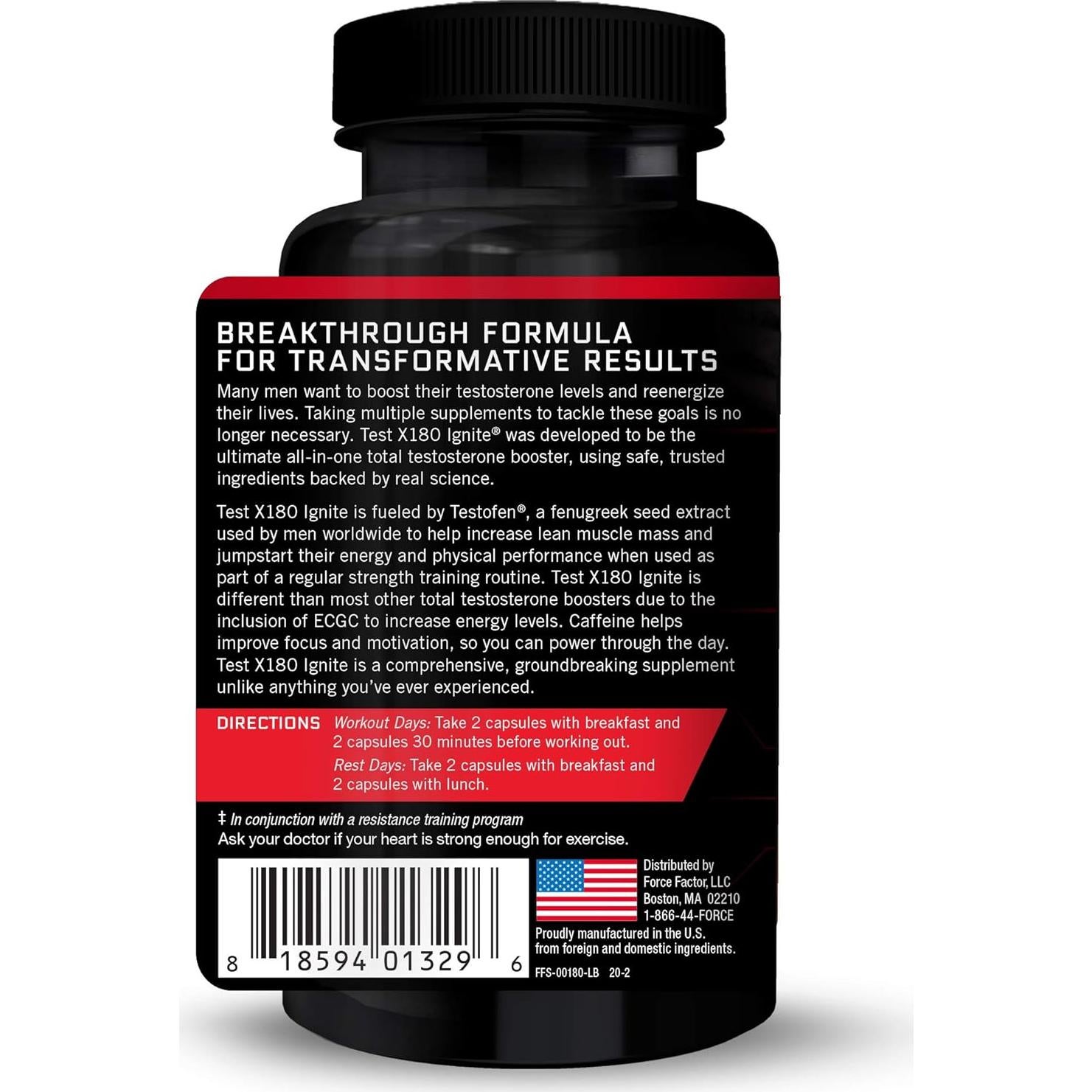 Test X180 Ignite Force Factor - Aumentador de Testosterona 60 Cápsulas