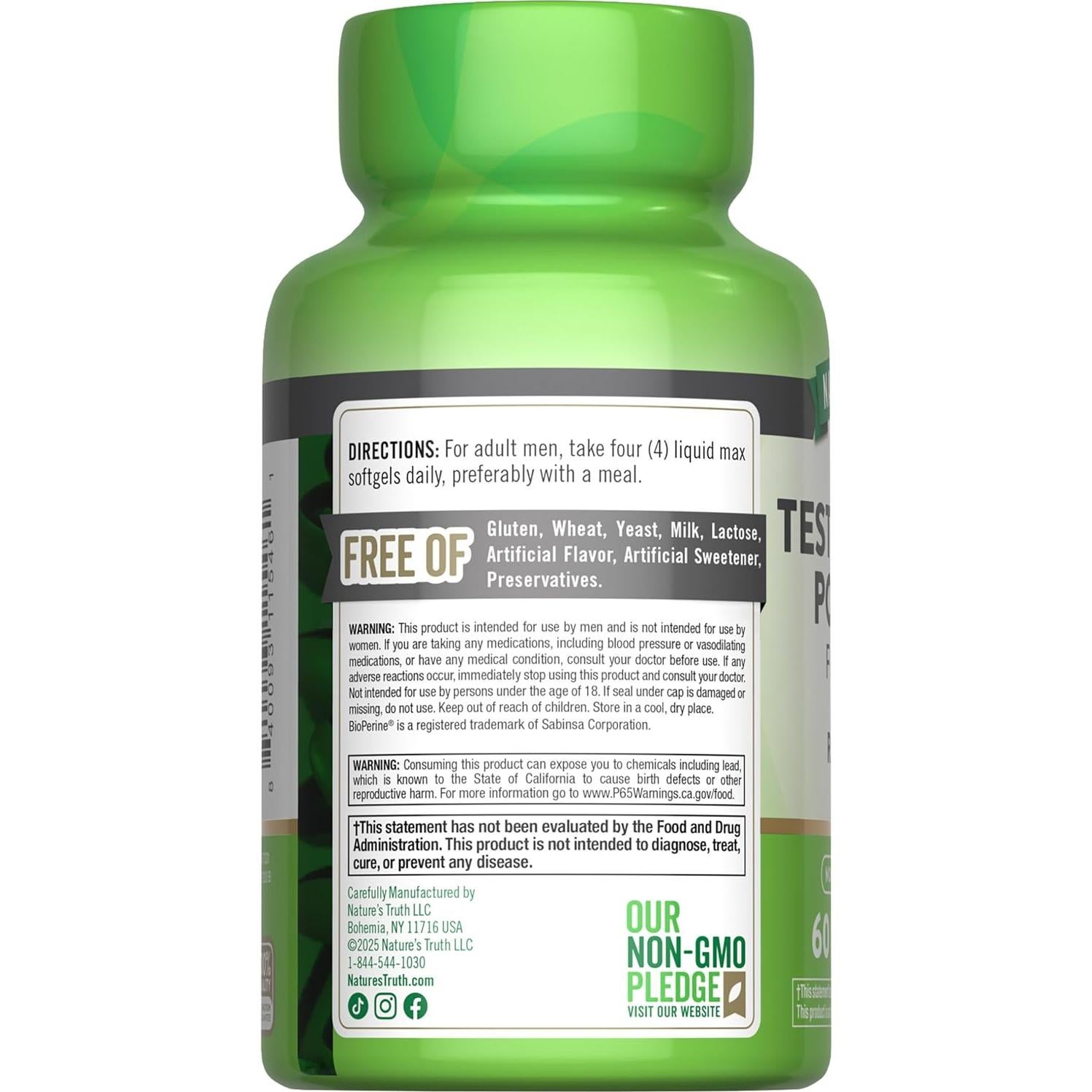 Suplemento de Testosterona Nature's Truth 60 Gelatinas Blandas