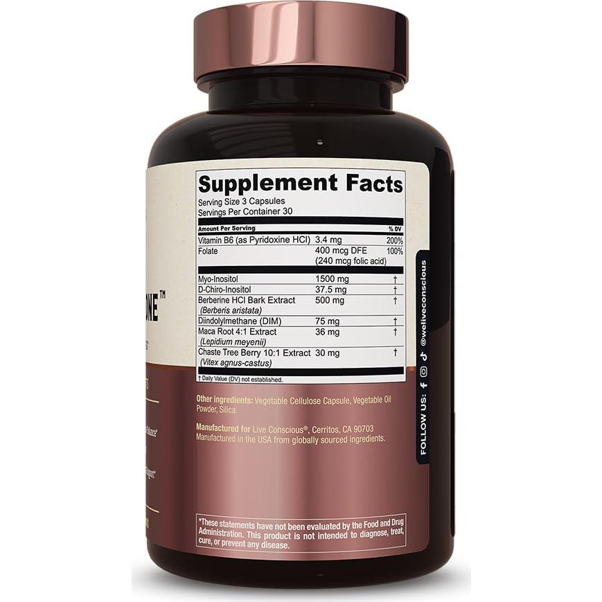 Suplemento Menopausia Live Conscious - 90 Cápsulas - Equilibrio Hormonal