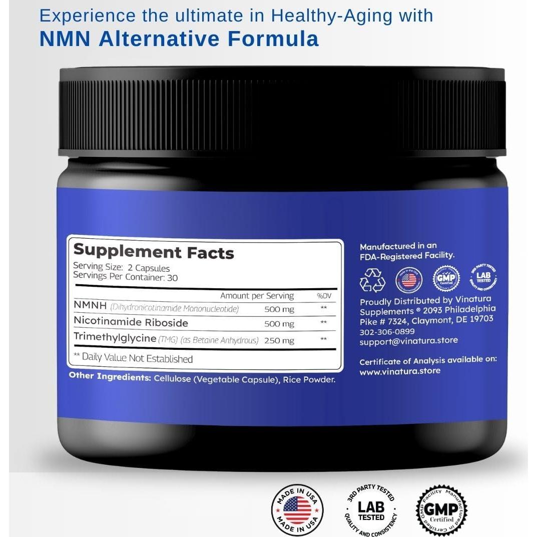 Suplemento Antienvejecimiento Vinatura NMNH 60 Cápsulas 500mg