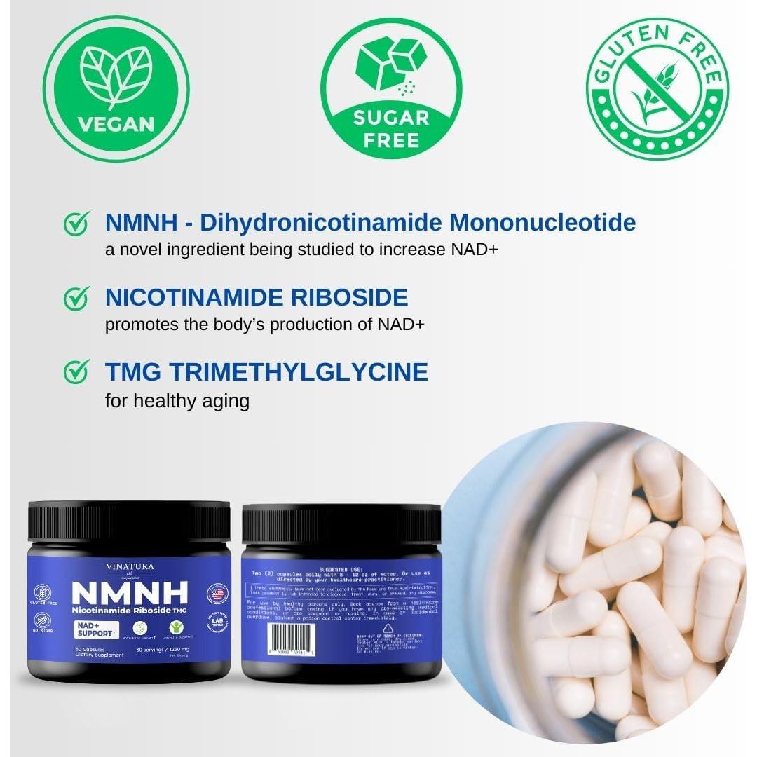 Suplemento Antienvejecimiento Vinatura NMNH 60 Cápsulas 500mg