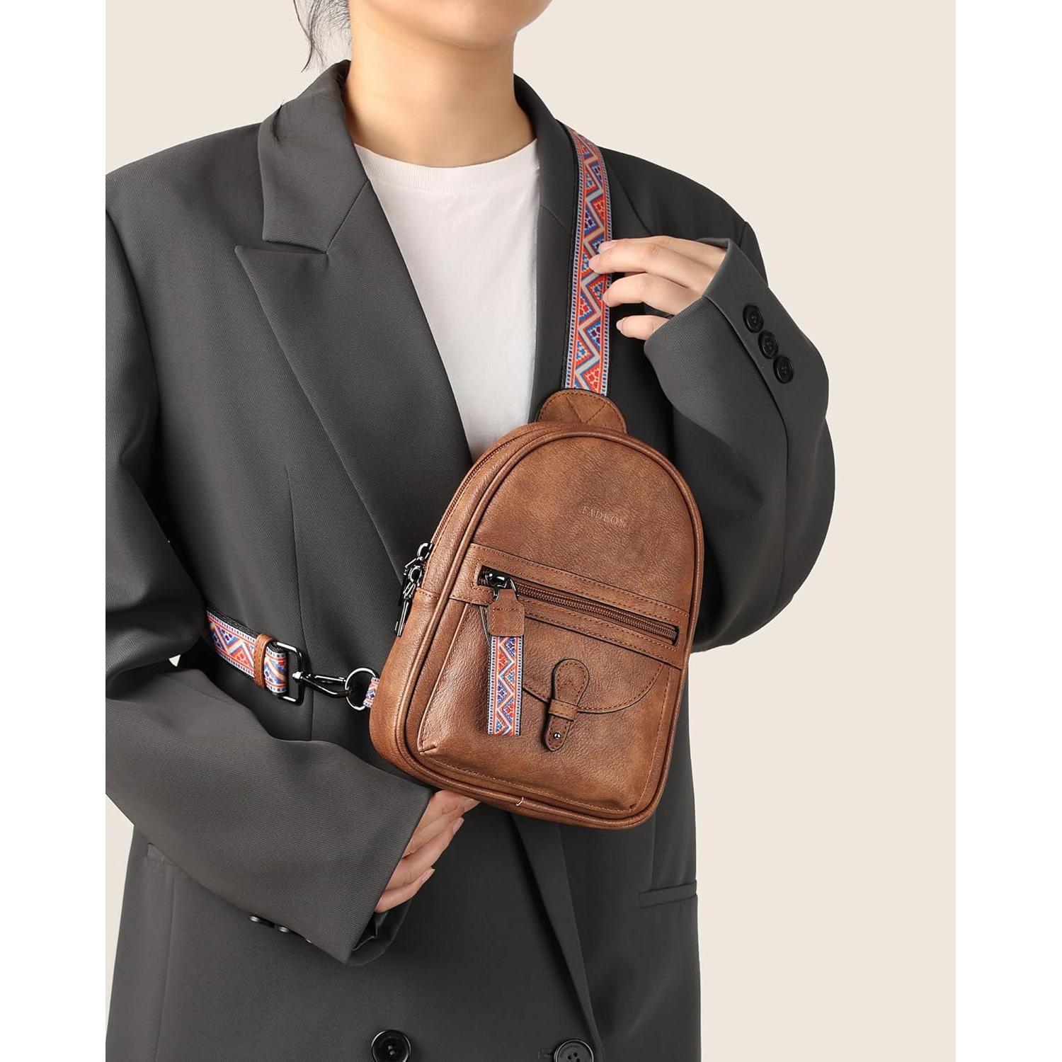 Bolsa Cruzada FADEON Pequeña para Mujeres - Cuero PU Marrón