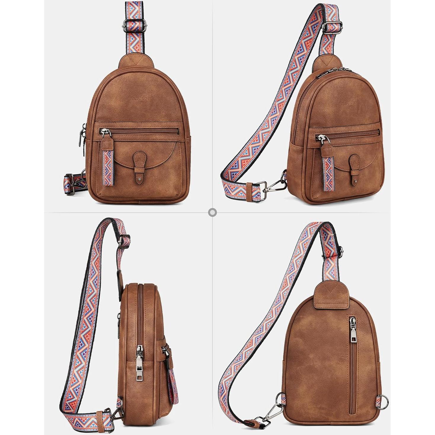 Bolsa Cruzada FADEON Pequeña para Mujeres - Cuero PU Marrón