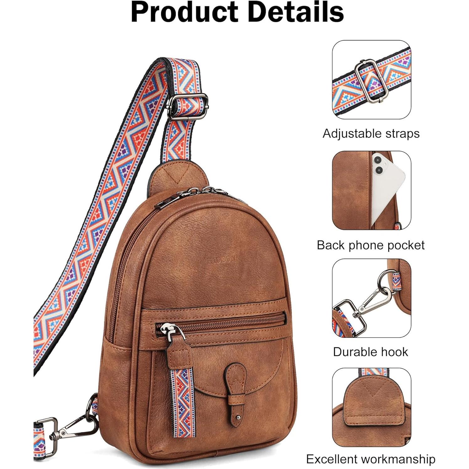 Bolsa Cruzada FADEON Pequeña para Mujeres - Cuero PU Marrón