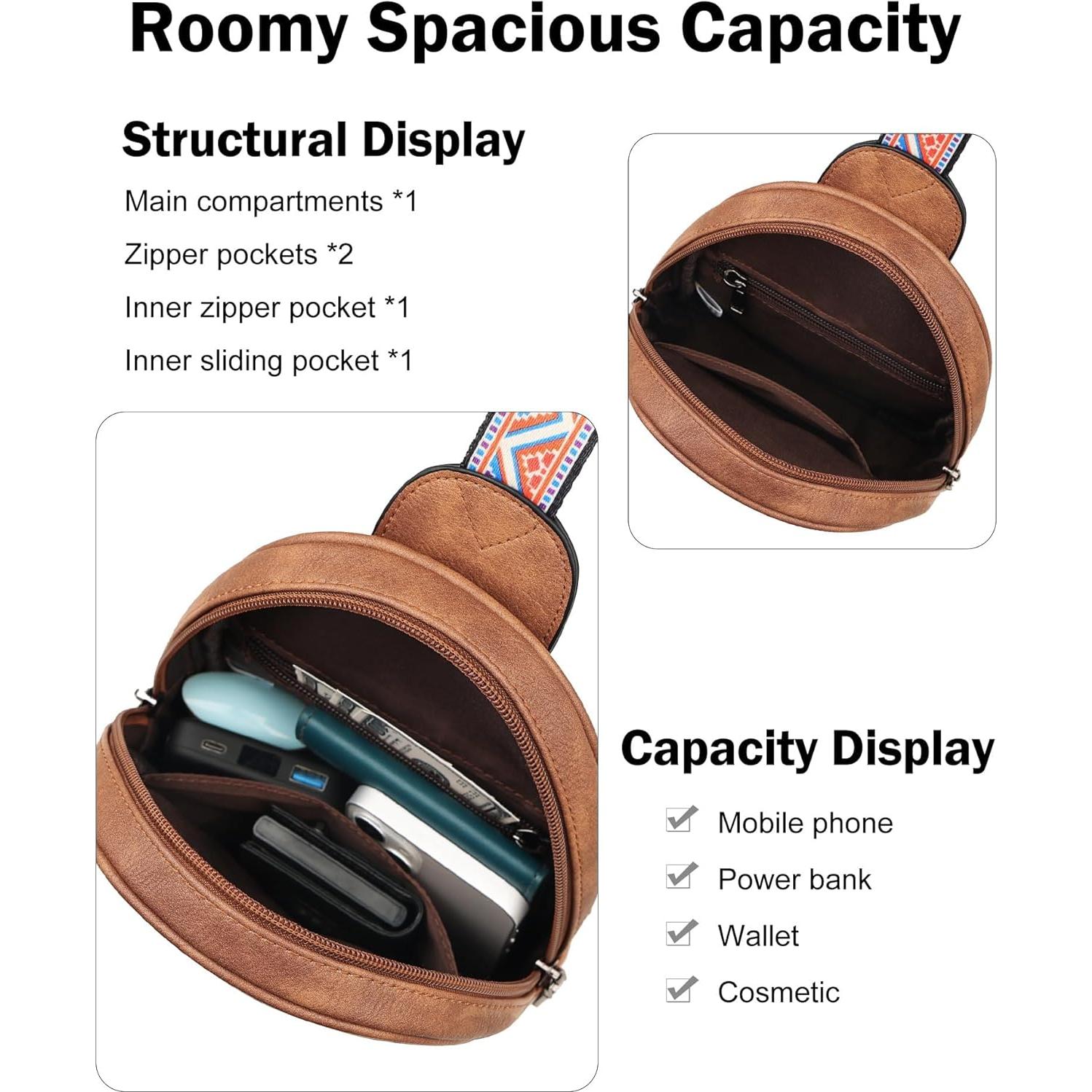 Bolsa Cruzada FADEON Pequeña para Mujeres - Cuero PU Marrón