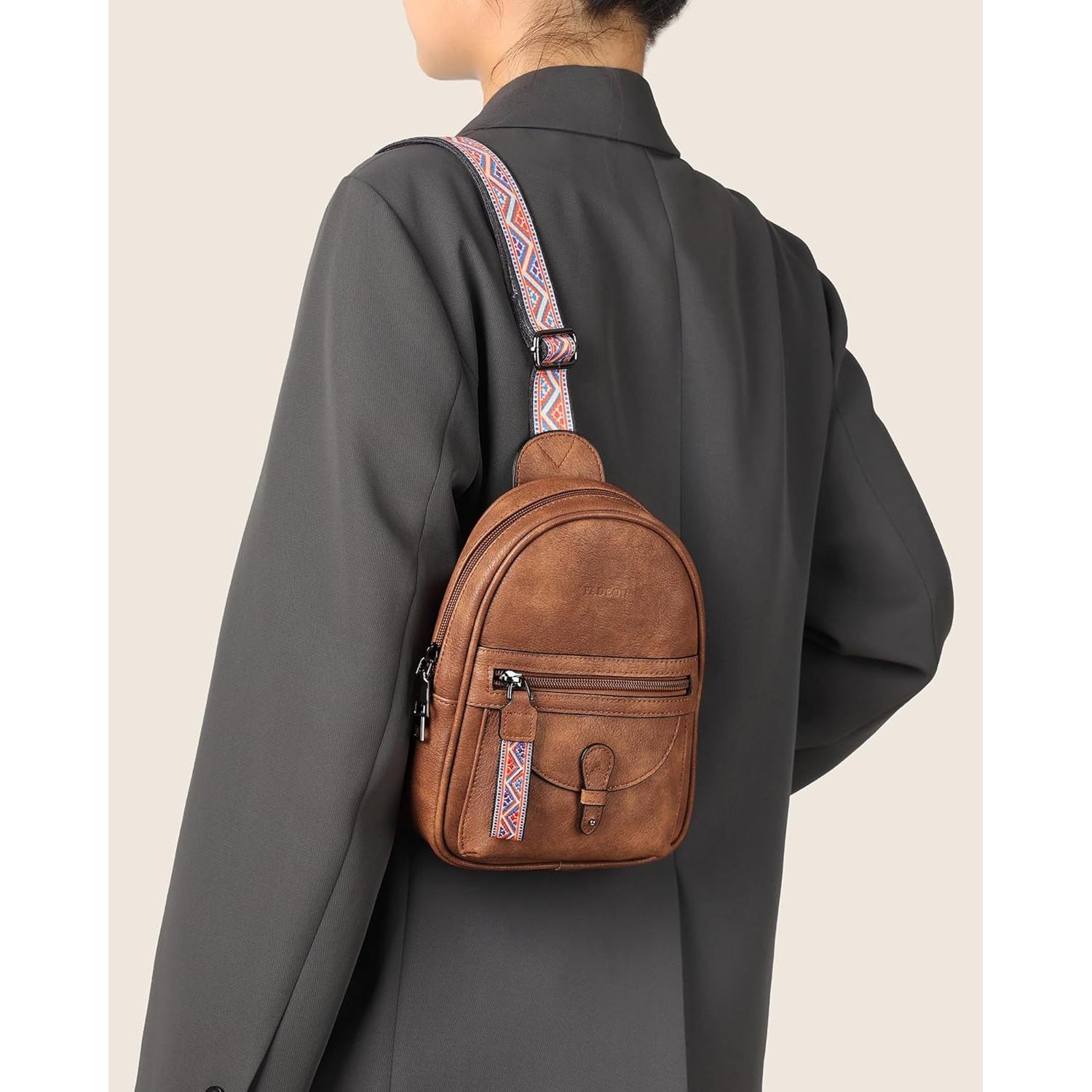 Bolsa Cruzada FADEON Pequeña para Mujeres - Cuero PU Marrón