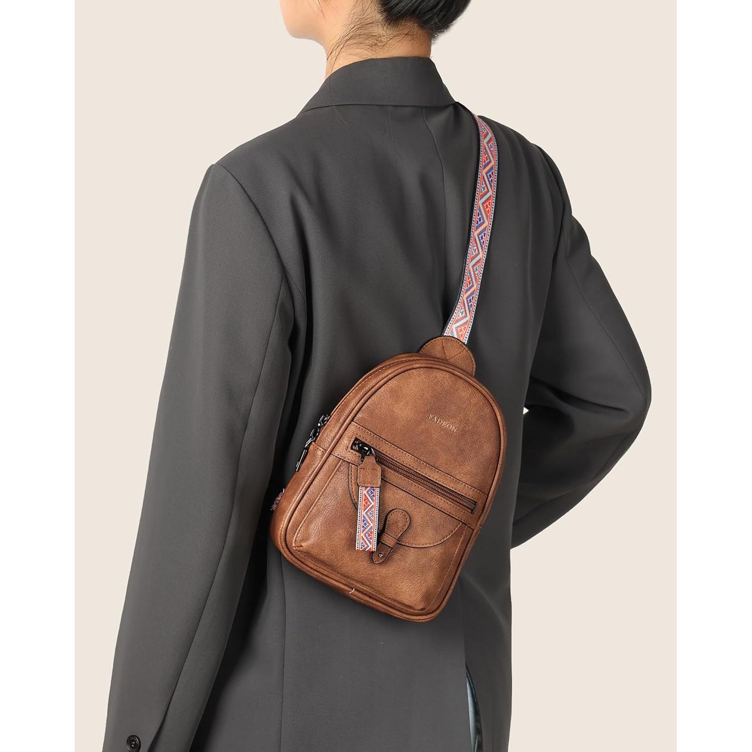 Bolsa Cruzada FADEON Pequeña para Mujeres - Cuero PU Marrón