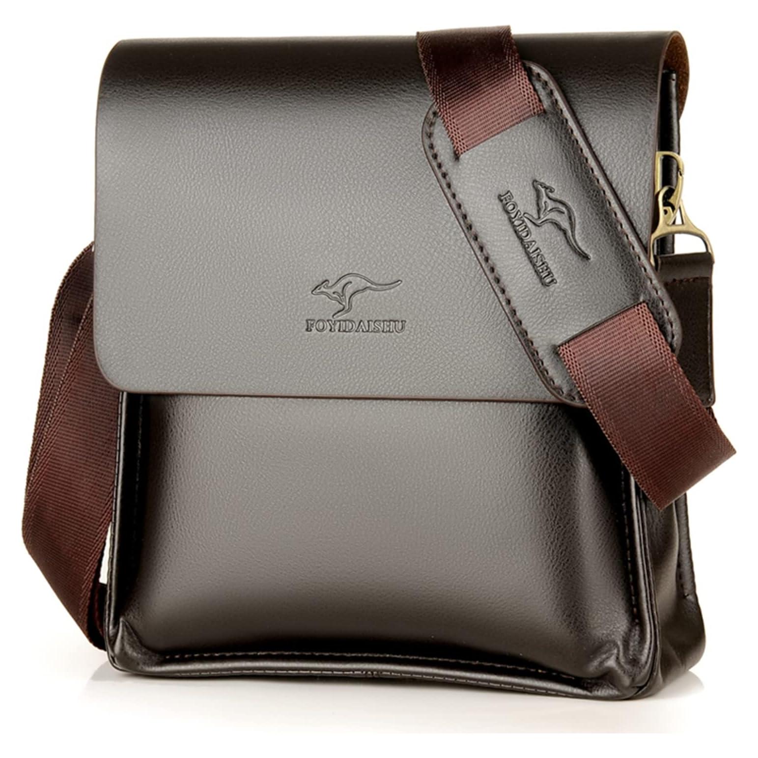 Bolsa de Mensajero de Cuero Henmifyer Marrón 23x6.6x25.9cm