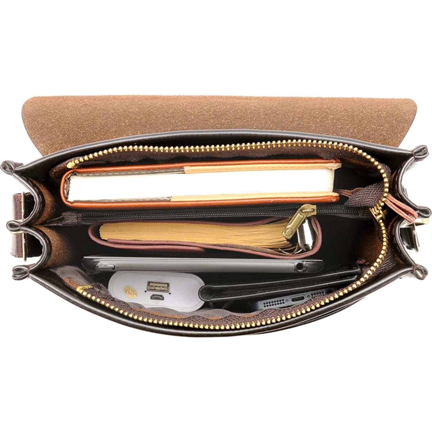 Bolsa de Mensajero de Cuero Henmifyer Marrón 23x6.6x25.9cm