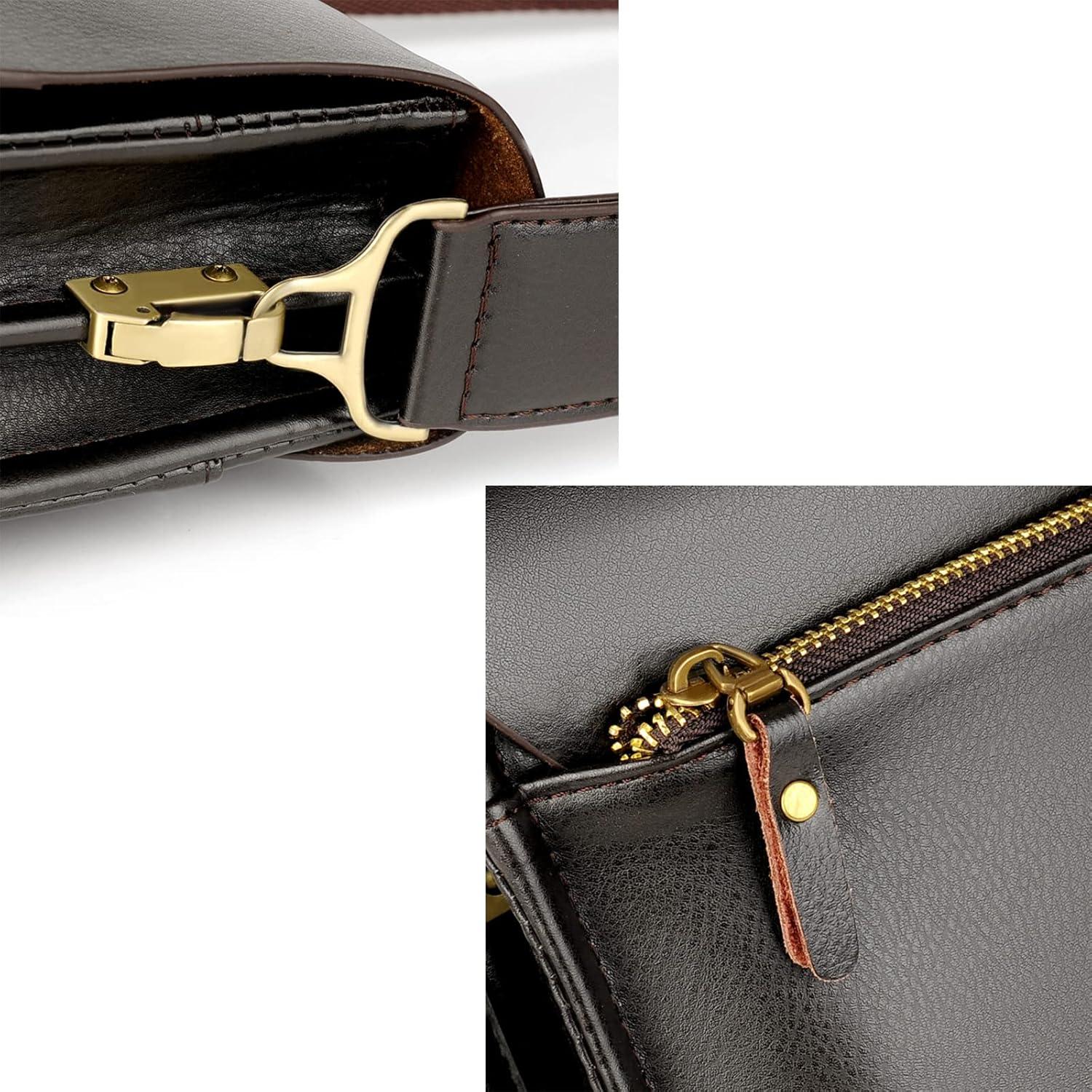 Bolsa de Mensajero de Cuero Henmifyer Marrón 23x6.6x25.9cm