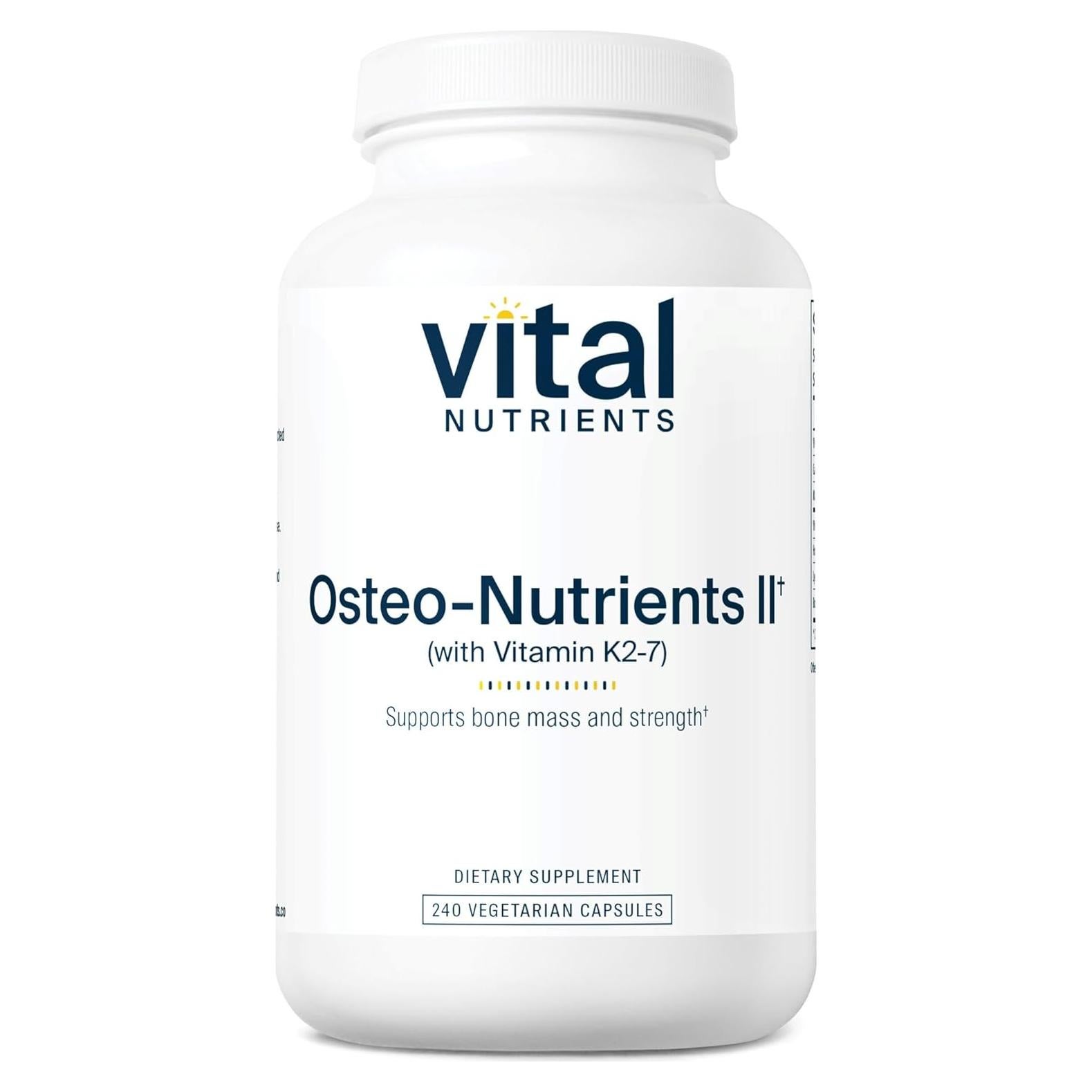 Suplemento Nutrientes Óseos II Vital Nutrients | Vitamina K2 + D3, Calcio, Boro y Magnesio | 240 Cápsulas