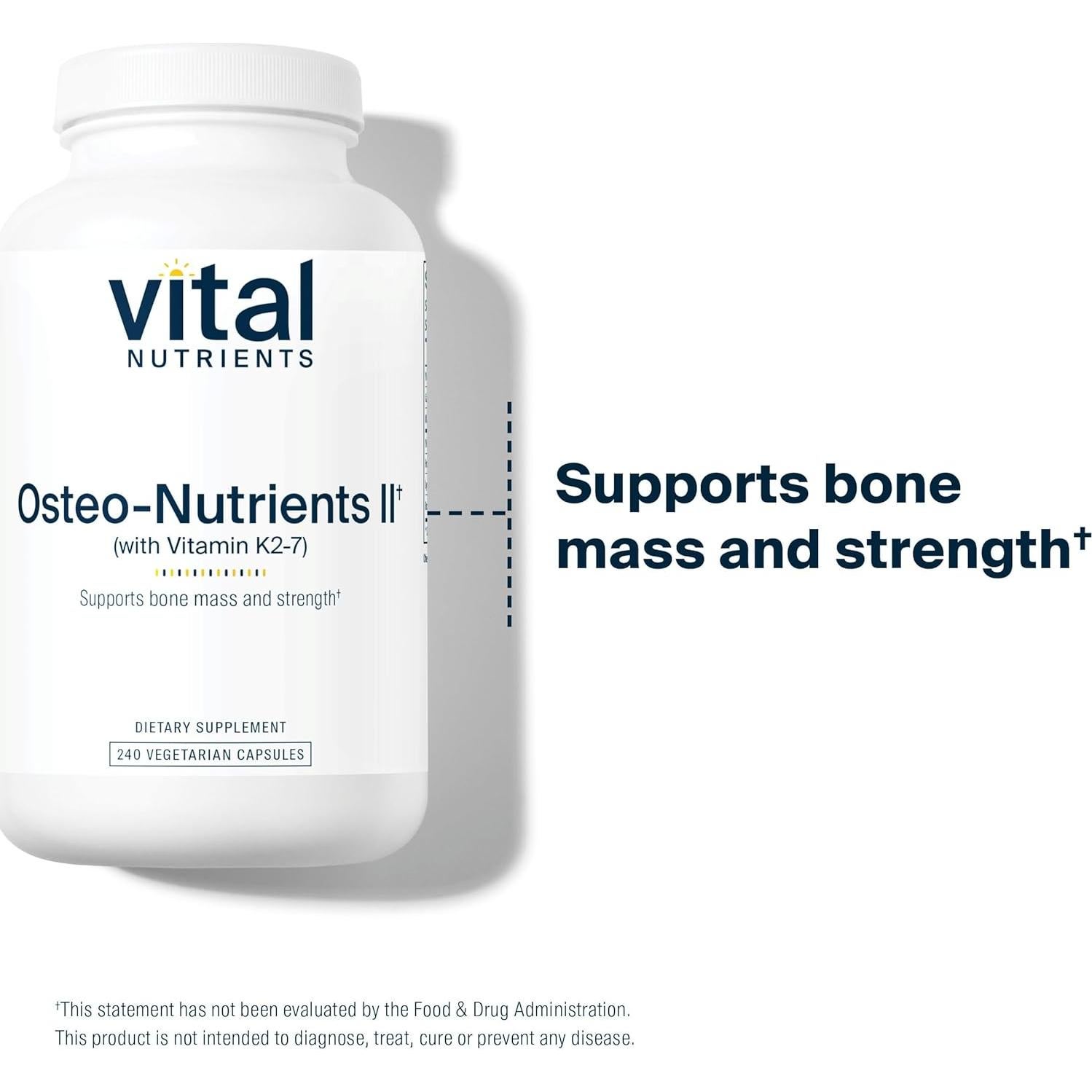 Suplemento Nutrientes Óseos II Vital Nutrients | Vitamina K2 + D3, Calcio, Boro y Magnesio | 240 Cápsulas