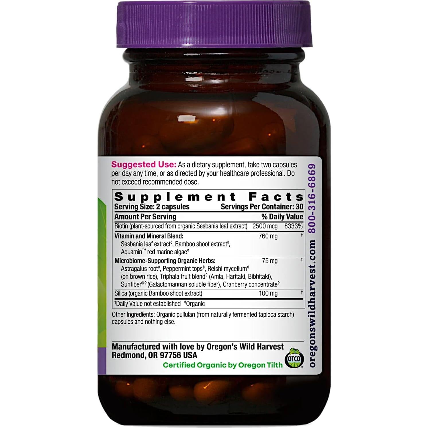 Biotina y Sílice Oregon's Wild Harvest 60 Cápsulas Veganas