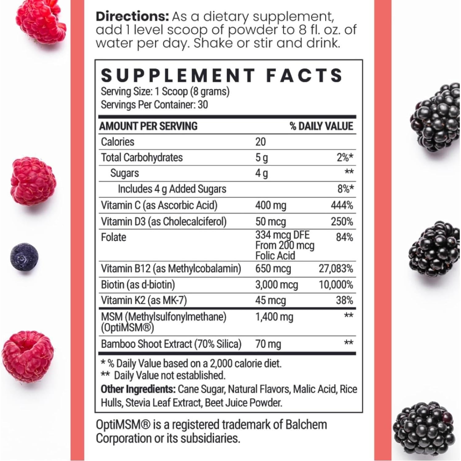 Mezcla Nutrientes Cabello MSM + Biotina Qhemet Biologics 241g