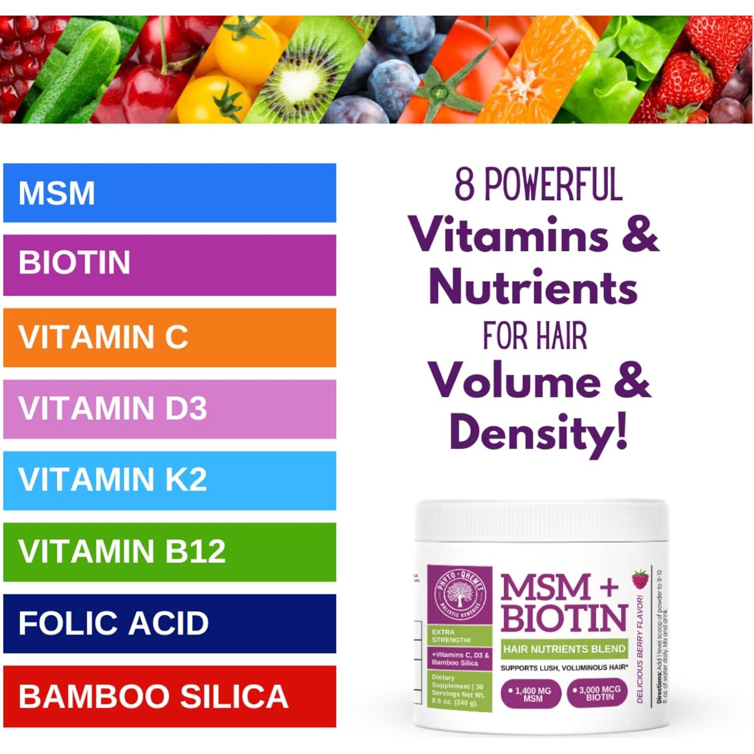 Mezcla Nutrientes Cabello MSM + Biotina Qhemet Biologics 241g