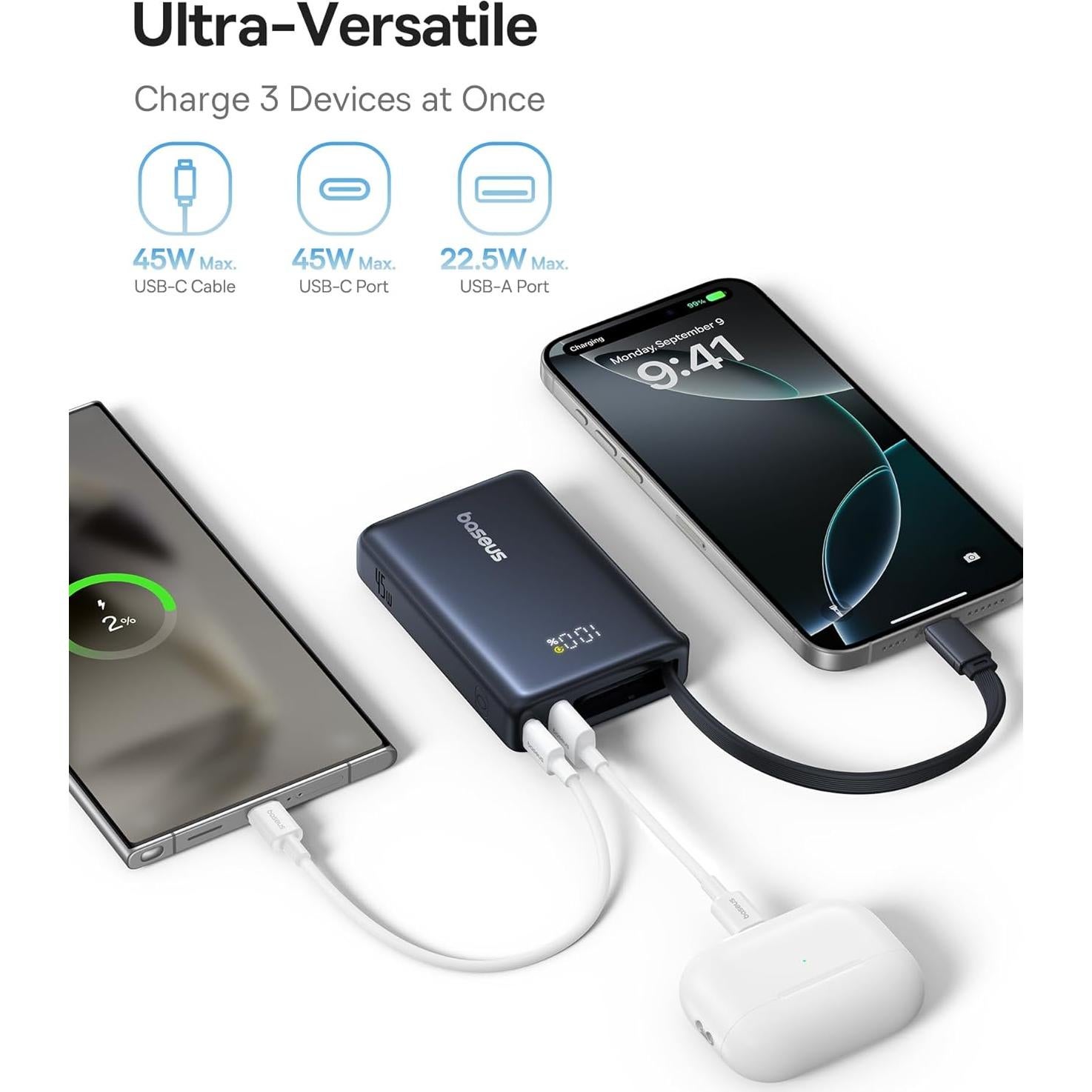 Baseus Power Bank 10000mAh 45W Carga Rápida USB-C Negro