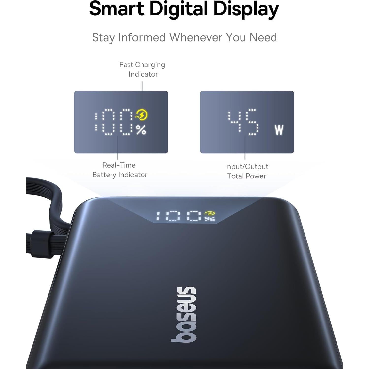 Baseus Power Bank 10000mAh 45W Carga Rápida USB-C Negro