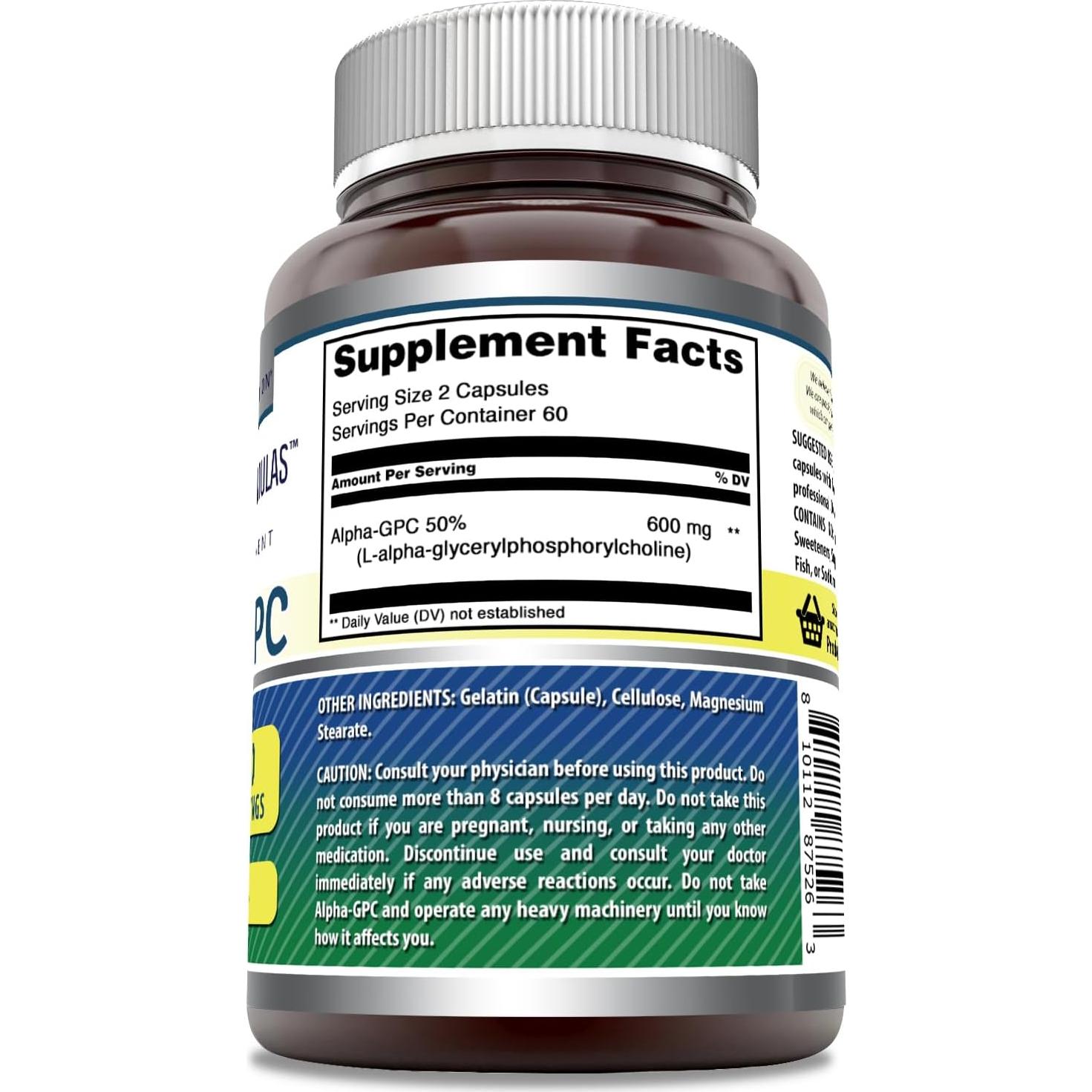 Suplemento Alpha GPC Fórmulas Asombrosas 600 mg 120 Cápsulas