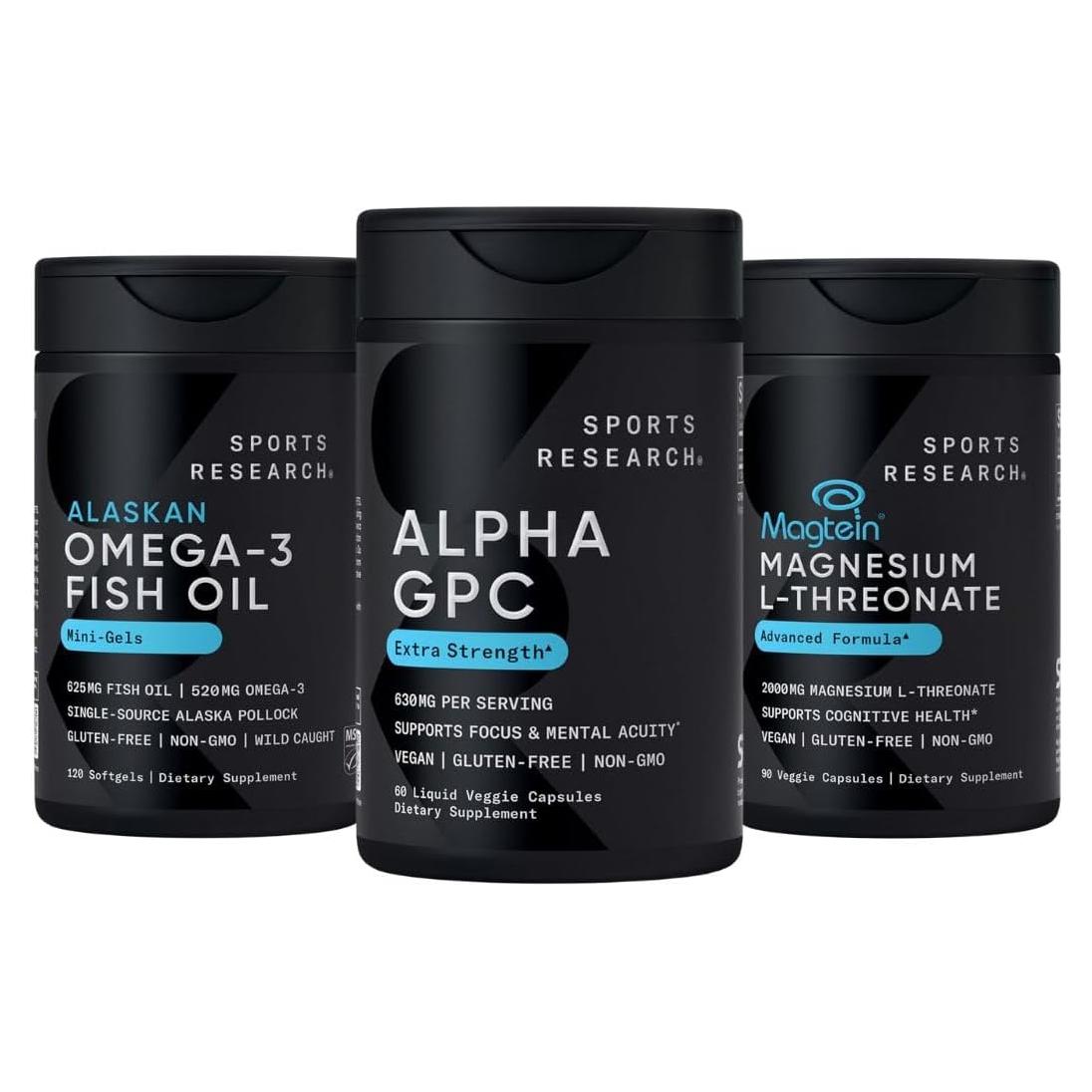 Multivitaminas Sports Research Alpha GPC Omega-3 Magnesio 2000mg
