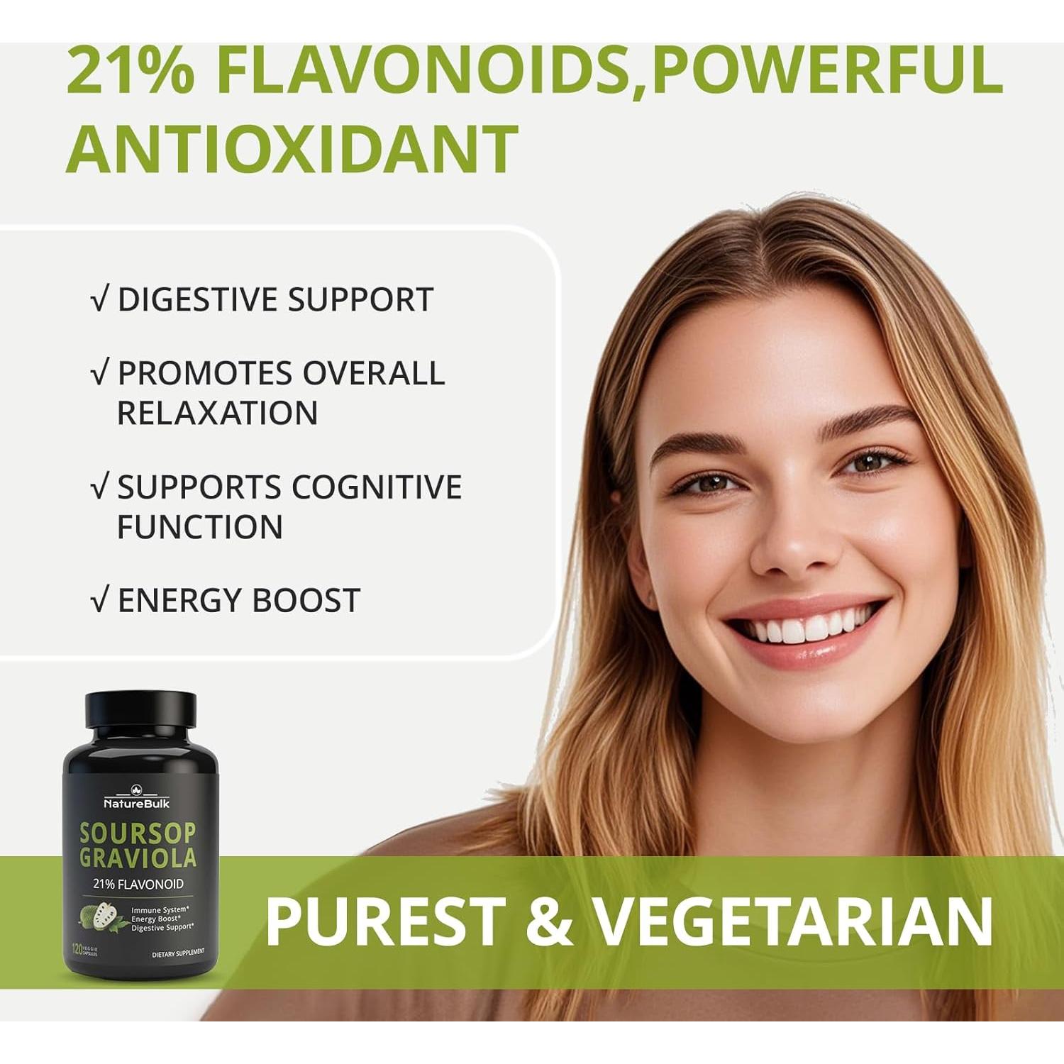 Cápsulas de Graviola NatureBulk 600mg 120 Unidades Antioxidante