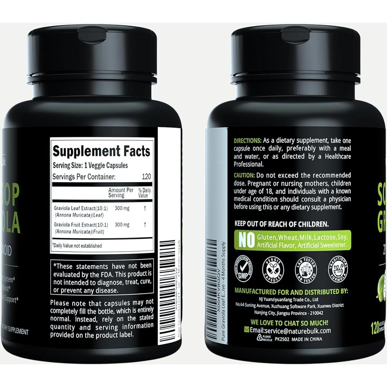 Cápsulas de Graviola NatureBulk 600mg 120 Unidades Antioxidante