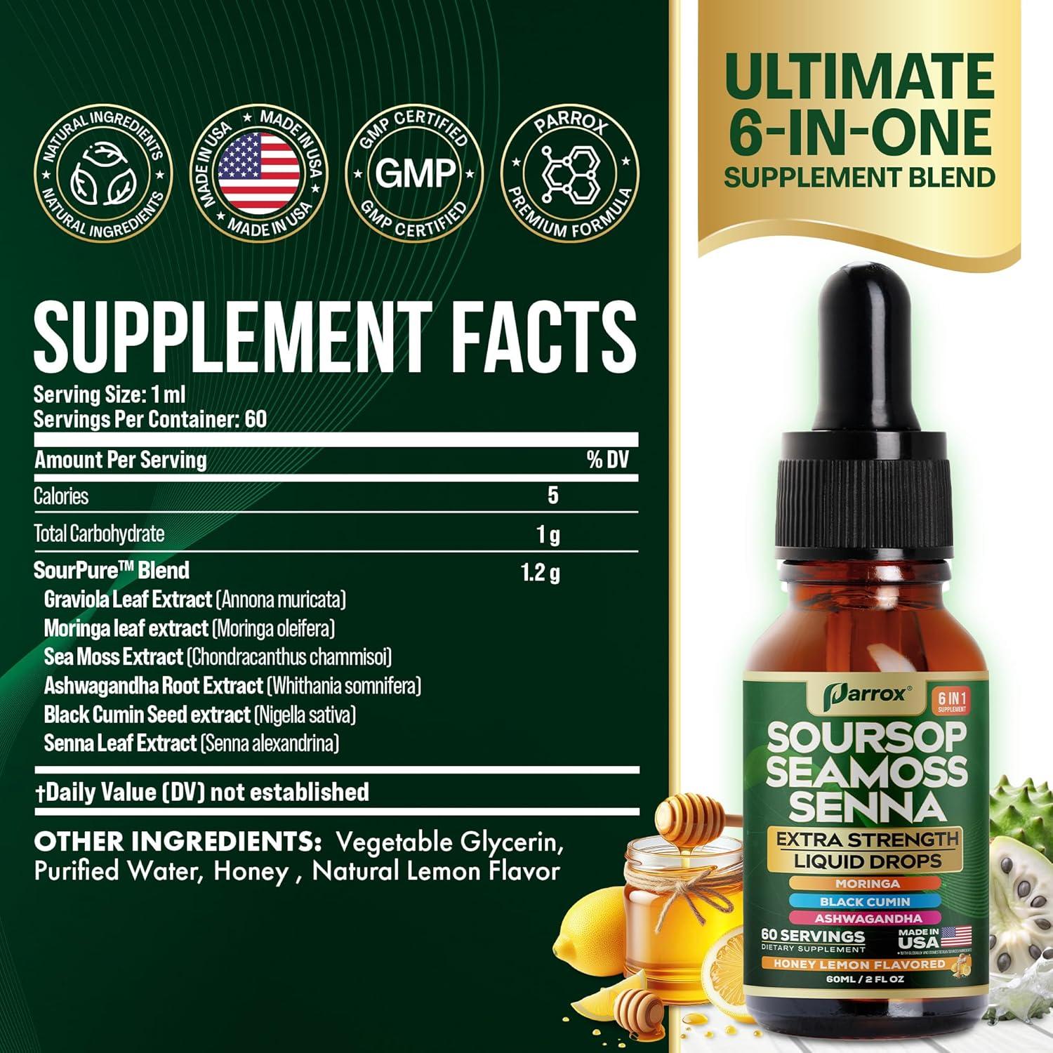 Gotas Líquidas Parrox Soursop Seamoss Senna 60 Porciones