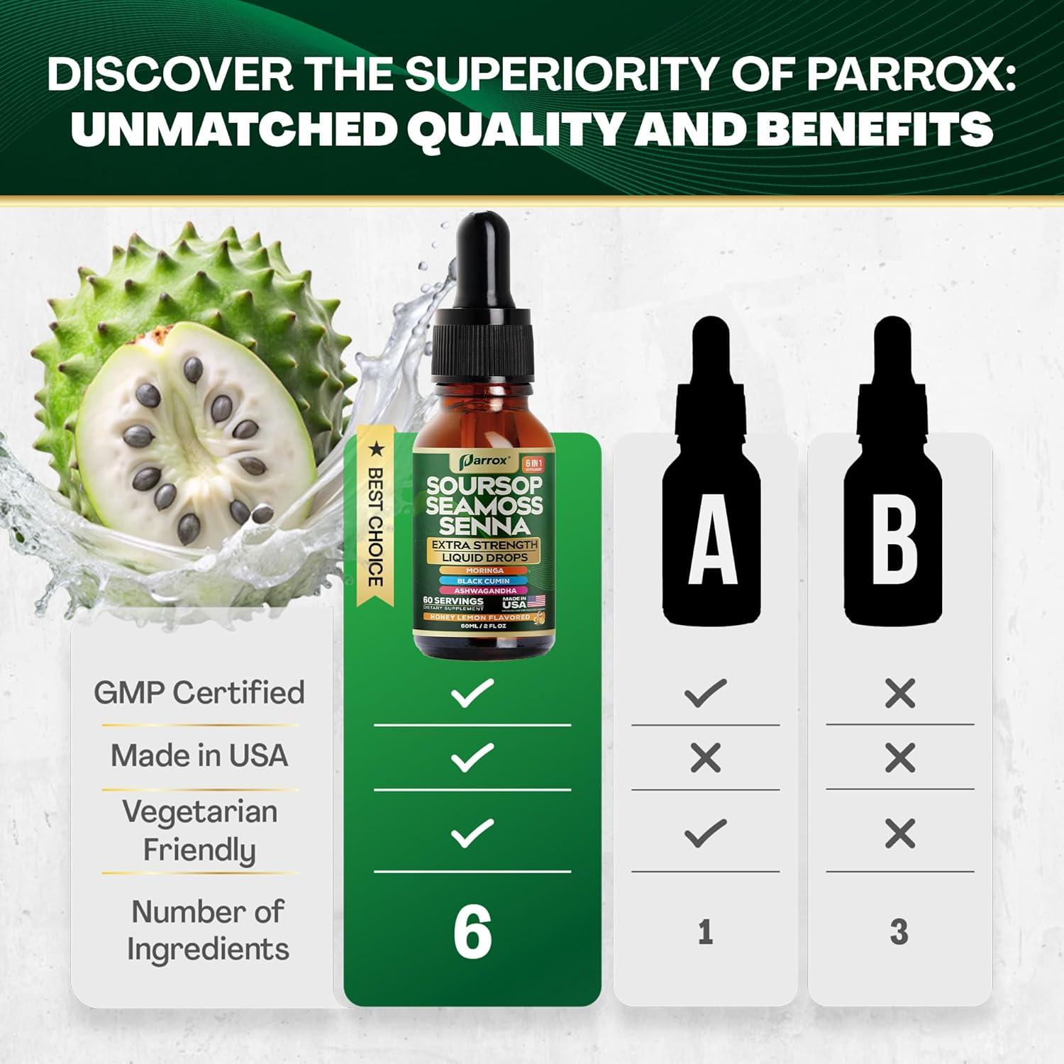 Gotas Líquidas Parrox Soursop Seamoss Senna 60 Porciones