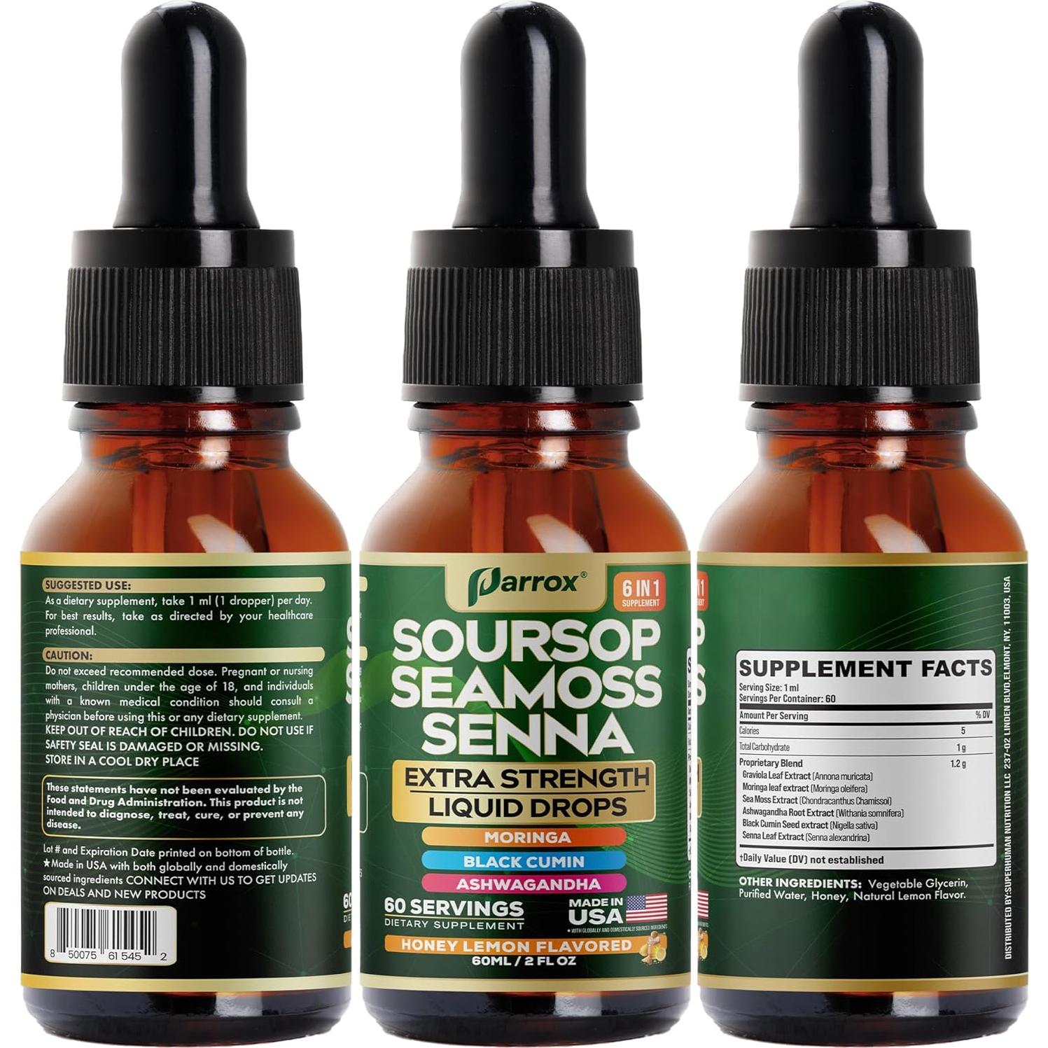 Gotas Líquidas Parrox Soursop Seamoss Senna 60 Porciones