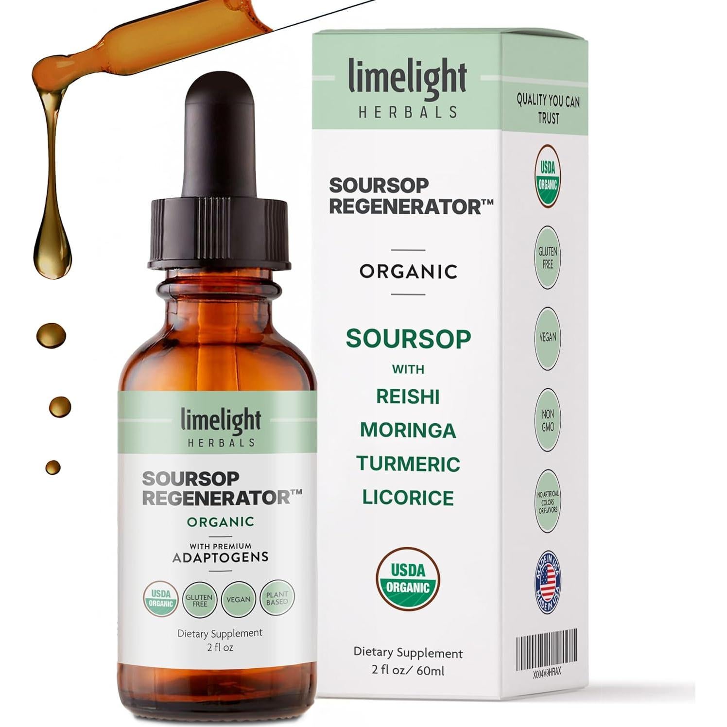 Gotas de Soursop Orgánico USDA 1000mg - Limelight Herbals