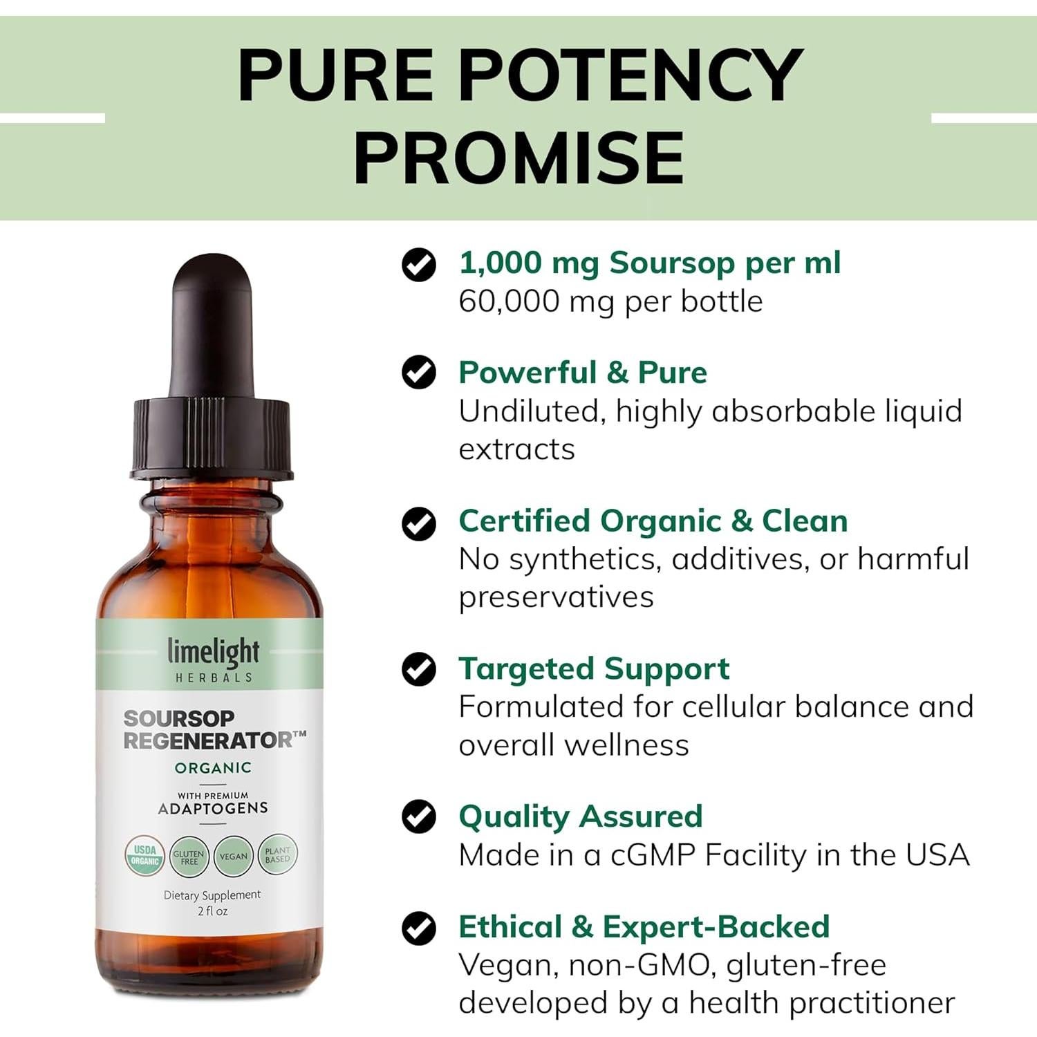 Gotas de Soursop Orgánico USDA 1000mg - Limelight Herbals