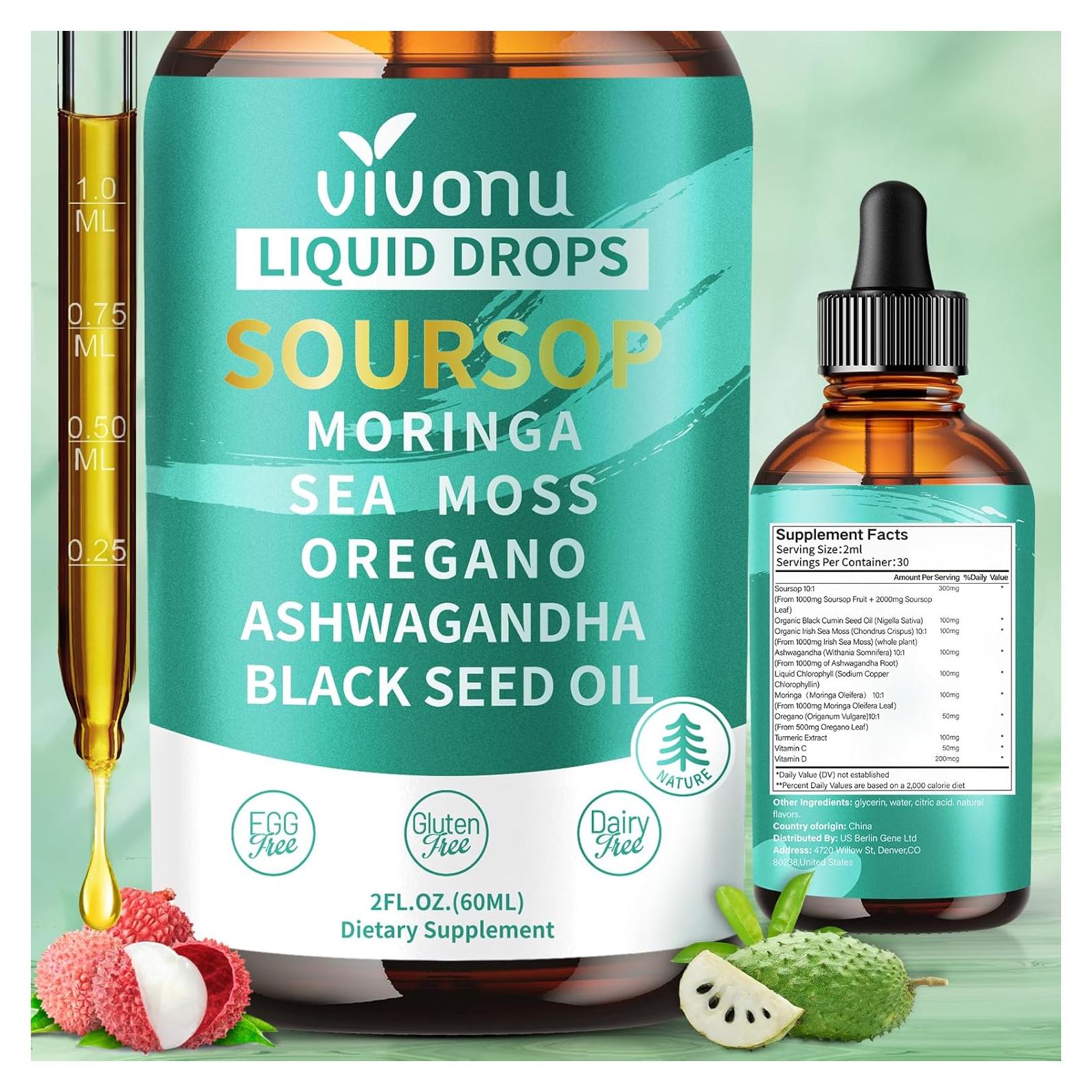 Gotas Líquidas de Guanábana VivoNu 3000mg 10-en-1 Antioxidante