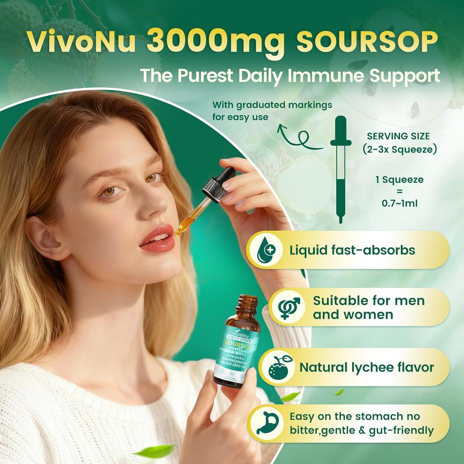 Gotas Líquidas de Guanábana VivoNu 3000mg 10-en-1 Antioxidante