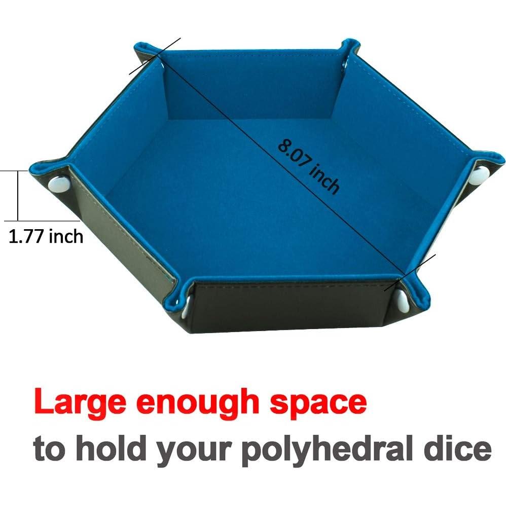 Bandeja de Dados SIQUK Hexagonal Plegable de Cuero PU Azul