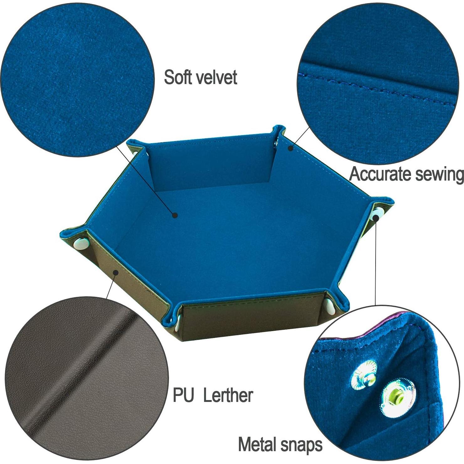 Bandeja de Dados SIQUK Hexagonal Plegable de Cuero PU Azul