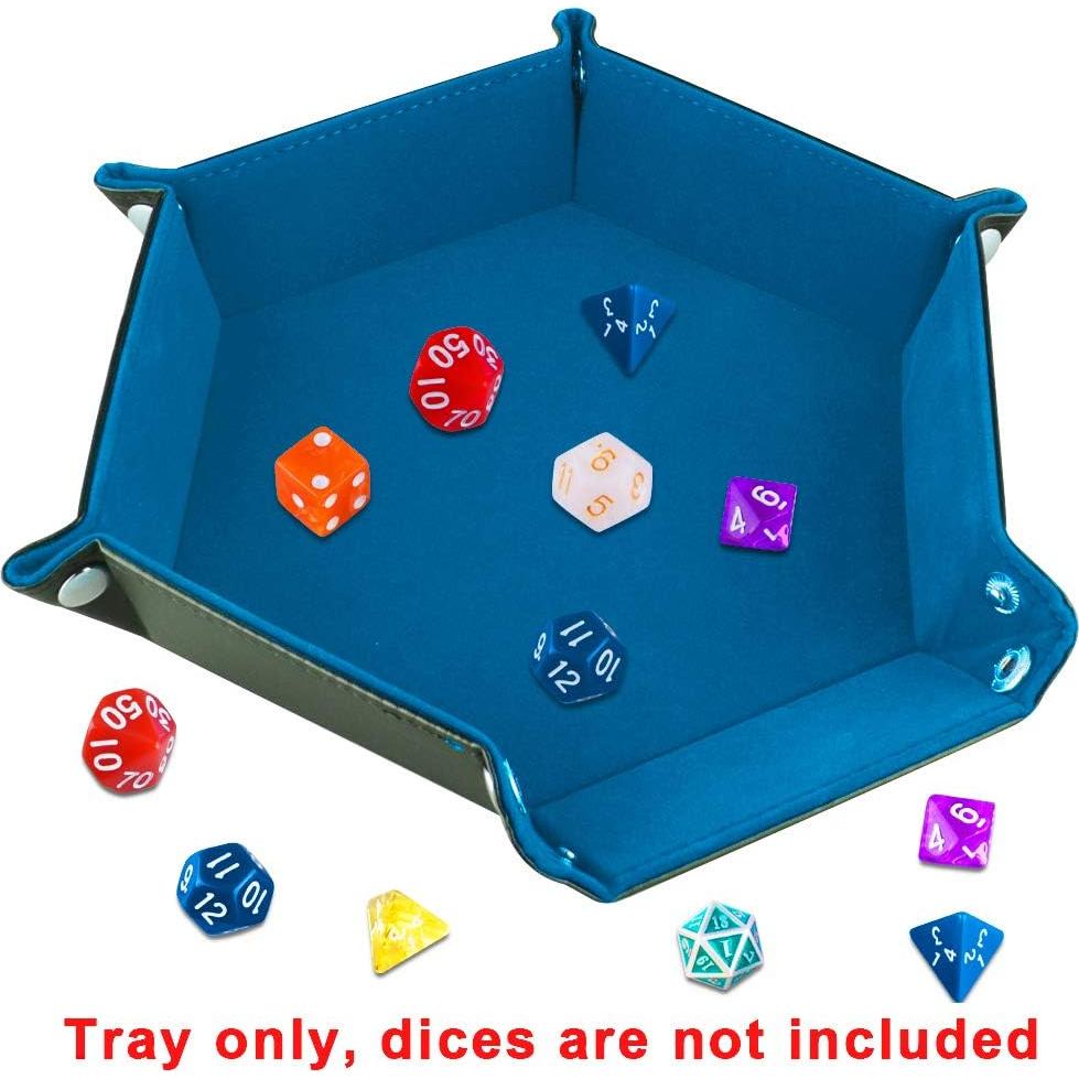 Bandeja de Dados SIQUK Hexagonal Plegable de Cuero PU Azul