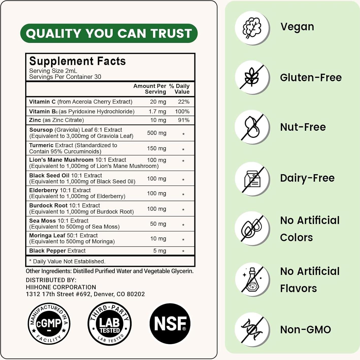 Gotas Líquidas Amargas HIIHONE 12-en-1 Soursop 59.15 ml