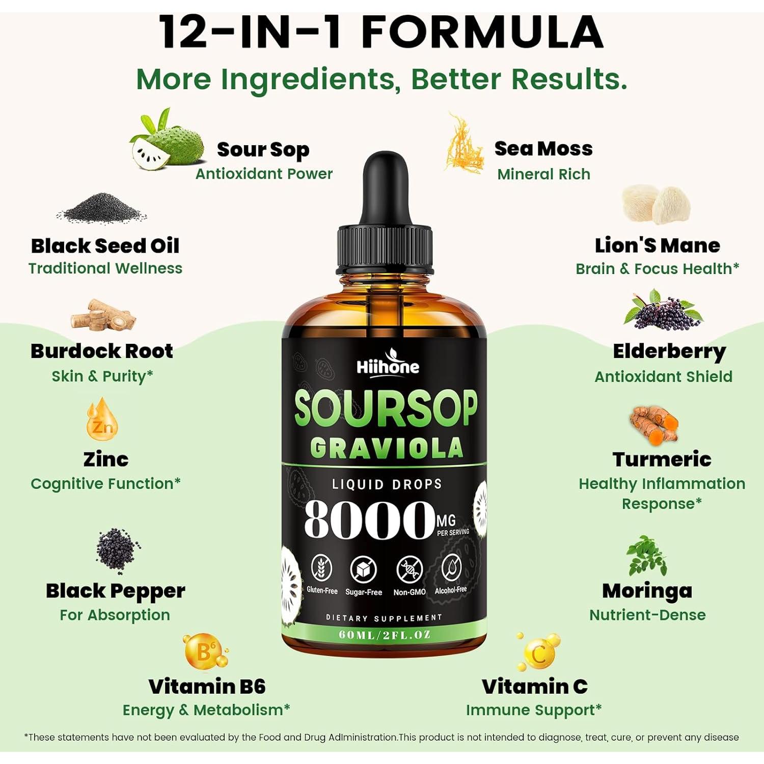 Gotas Líquidas Amargas HIIHONE 12-en-1 Soursop 59.15 ml