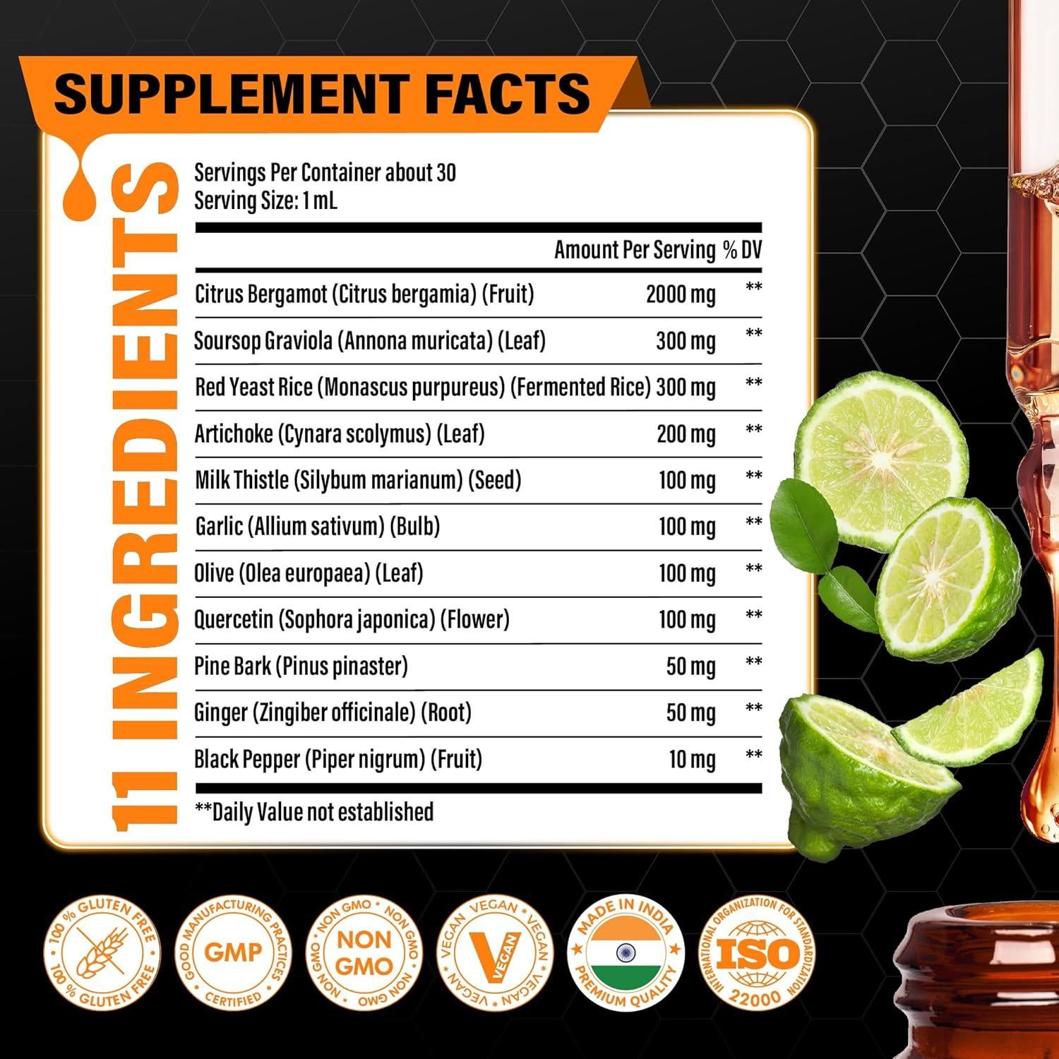 Gotas Líquidas de Bergamota Cítrica Tenmido 30ml - 11 Ingredientes