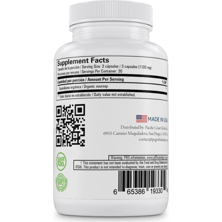 Cápsulas de Graviola Orgánica Green Royalty - 1100mg, 90 Unidades