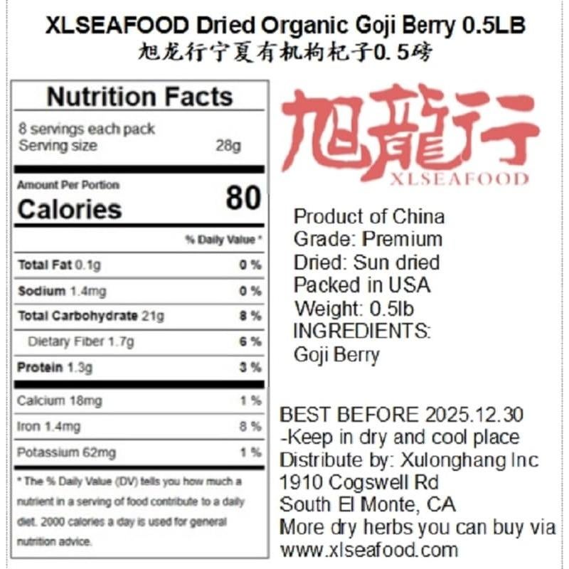 Berries de Goji Secas Crudas Premium Xlseafood 454 g
