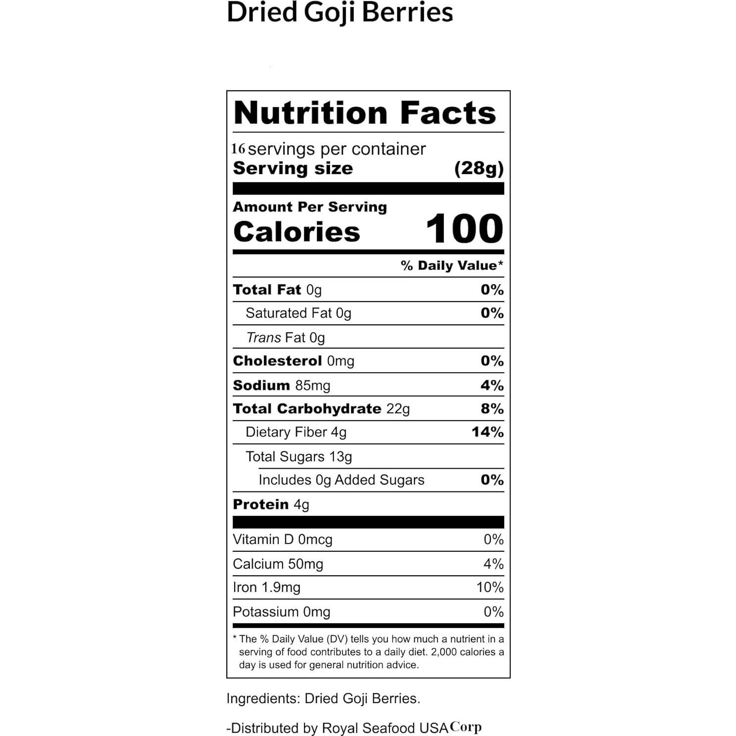 Bayas de Goji Premium Royal Seafood USA 227g Antioxidantes